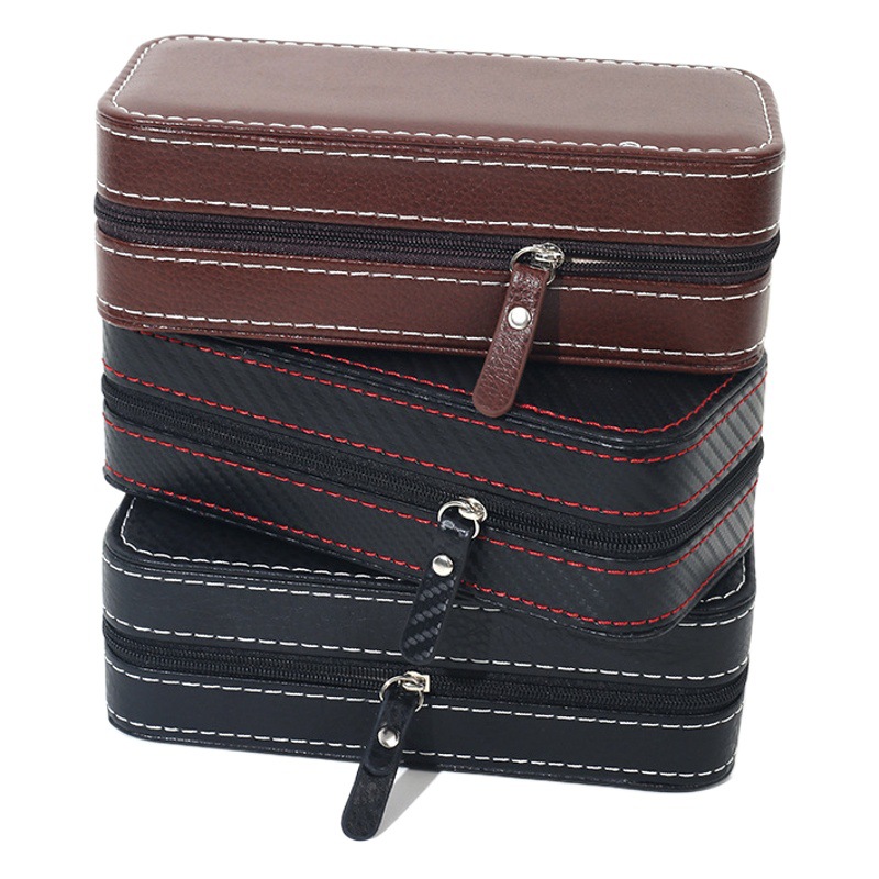 Wholesale 2 Brown Portable Zipper Watch Box Jewelry Storage Leather Bag European Style Famous Watch Collection Watch Bag