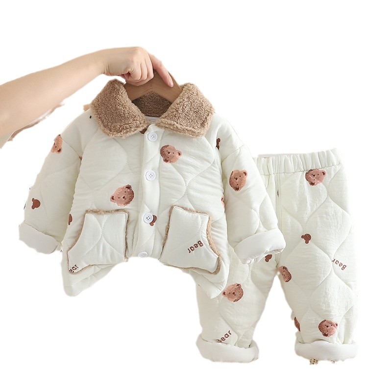 Picture of Boys' Winter Home Clothes suit New Western Style Baby Winter Full Print Bear Head cotton and thickening Long Sleeve Two-piece Set