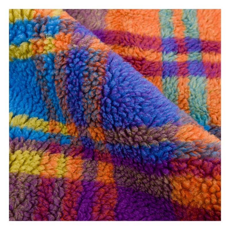 New colorful plaid printed lamb wool fabric jacquard lamb wool fabric autumn and winter clothing home textile fabric