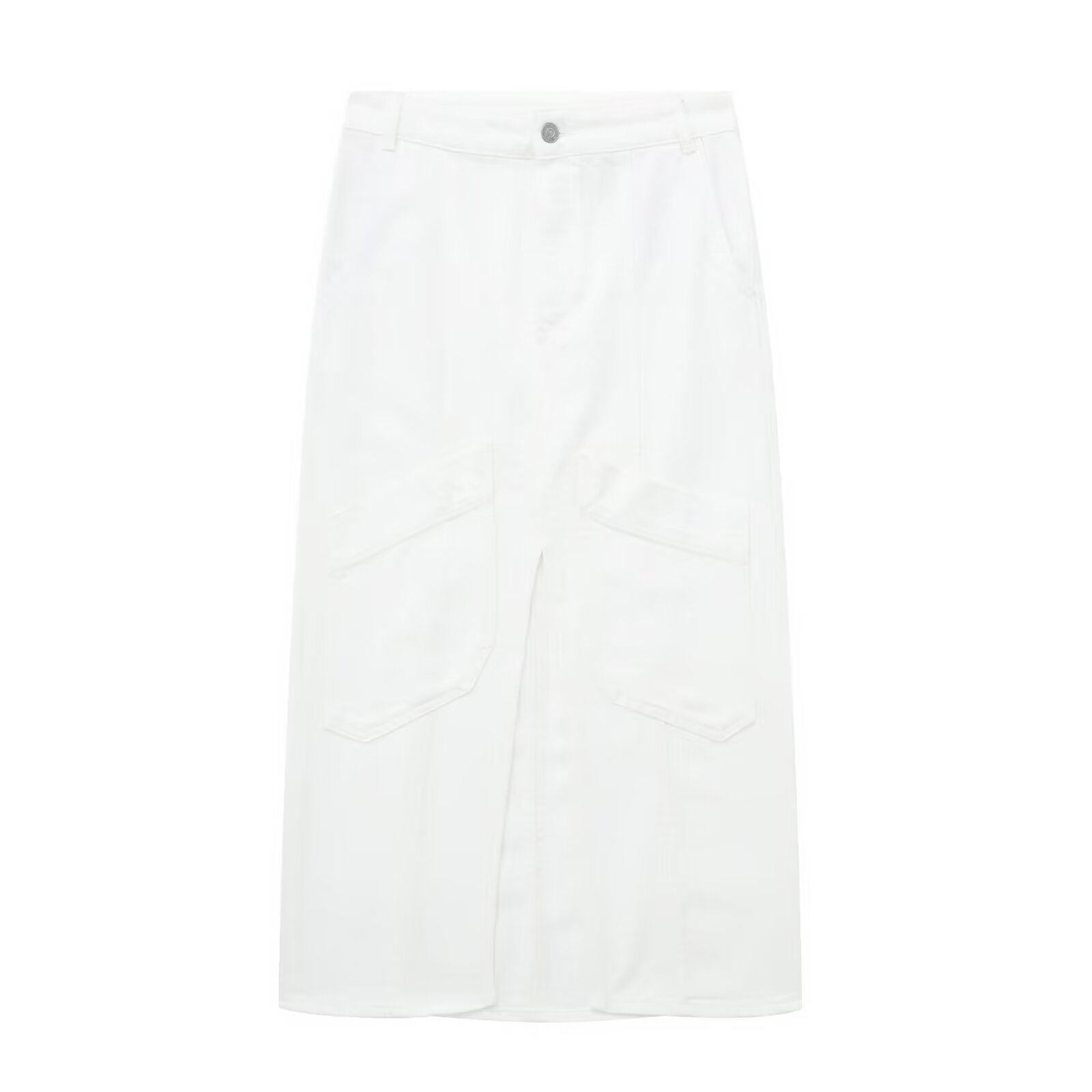 Amazon European and American ZA Women's 2024 Spring New High Waist Split Tooling Denim Straight Skirt White Skirt