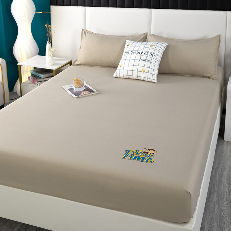 Picture of Bed sheet single-piece fitted sheet all-inclusive bedspread mattress protective cover washed cotton summer maternal and child washed cotton fitted sheet three-piece set