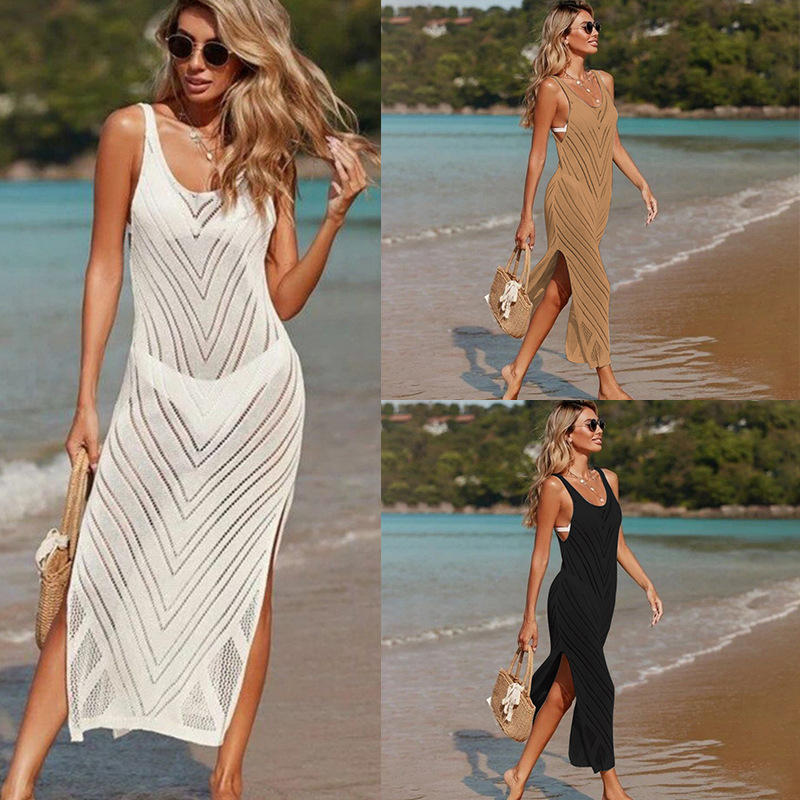 2023 New European and American Knitted Crochet Beach Blouse Sexy Hollow Seaside Vacation Sunscreen Bikini Outer