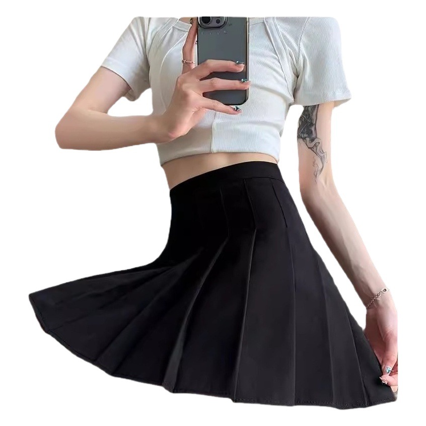 Gray pleated skirt women's summer 2024 new small black skirt A- Line jk skirt autumn and winter
