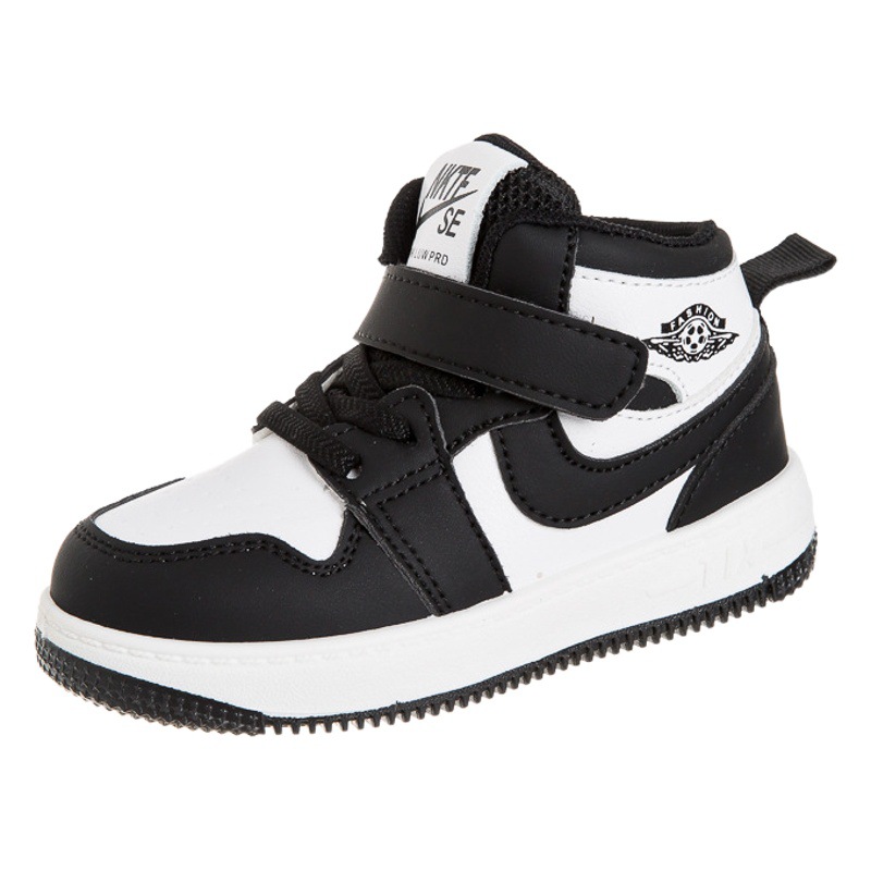 dunk black and white panda children's shoes spring and autumn children's solid bottom sports shoes Boys and Girls High basketball shoes shadow gray shoes
