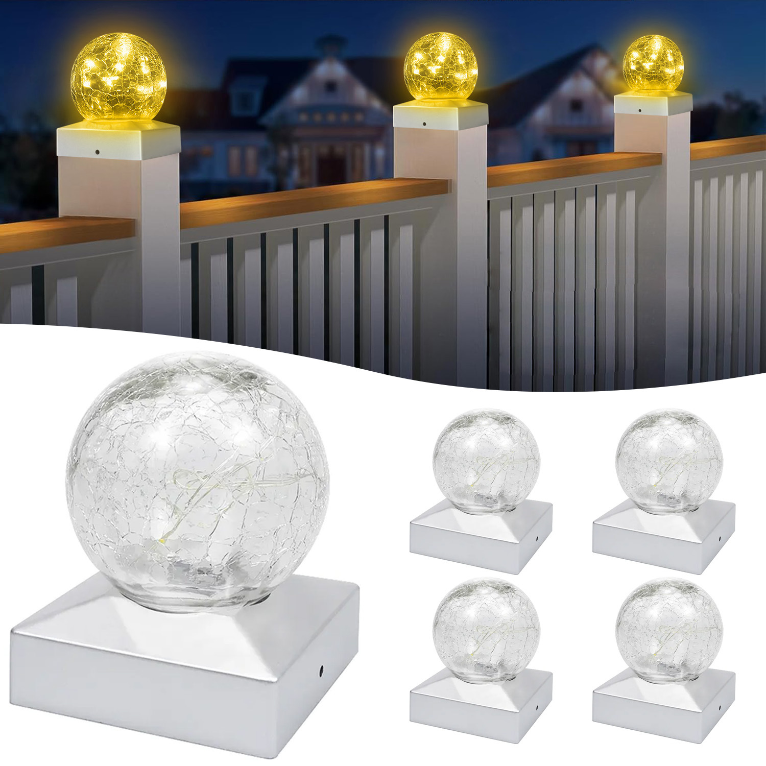 Solar Outdoor Garden LED Decorative Atmosphere Light Landscape Lamp Column Head Light Crack Glass Ball LED Light