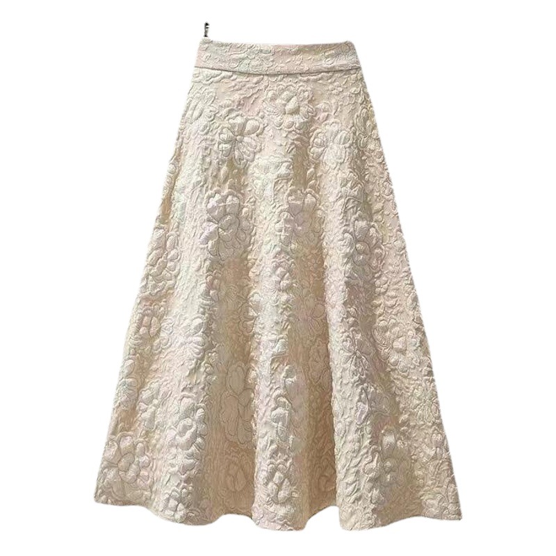 Cross-border Fashion Casual Retro Skirt Women's AliExpress Spring and Autumn New High Waist Hollow-out Floral Large Swing Umbrella Skirt
