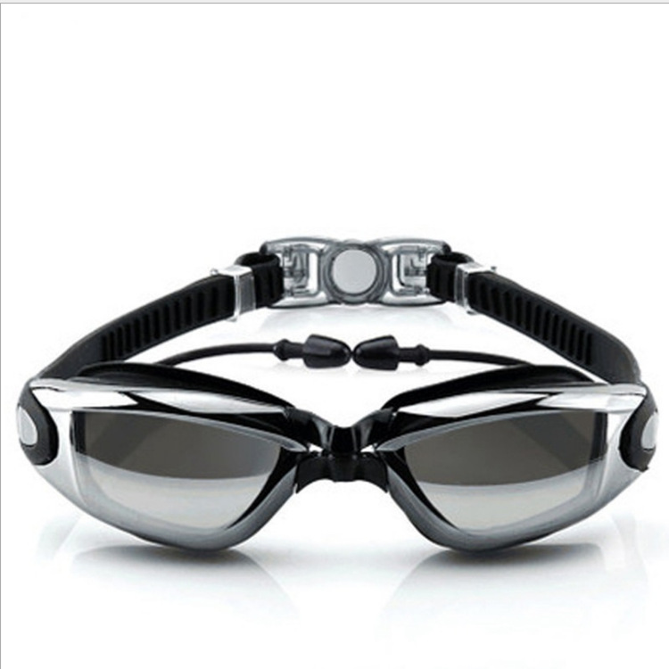 Cross-border new swimming goggles with earplugs HD waterproof anti-fog swimming goggles adult men and women plated swimming goggles large frame