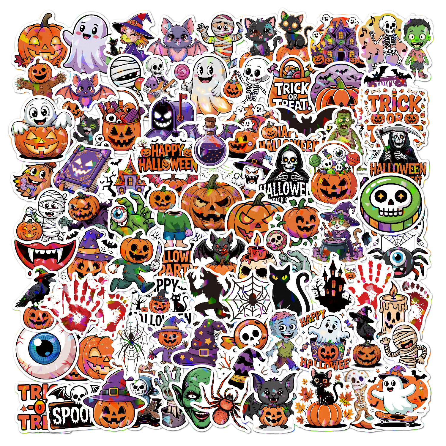 Picture of Halloween Stickers 2025 Holographic Laser Suitcase Water Cup Holiday Party Decoration Halloween Waterproof Stickers