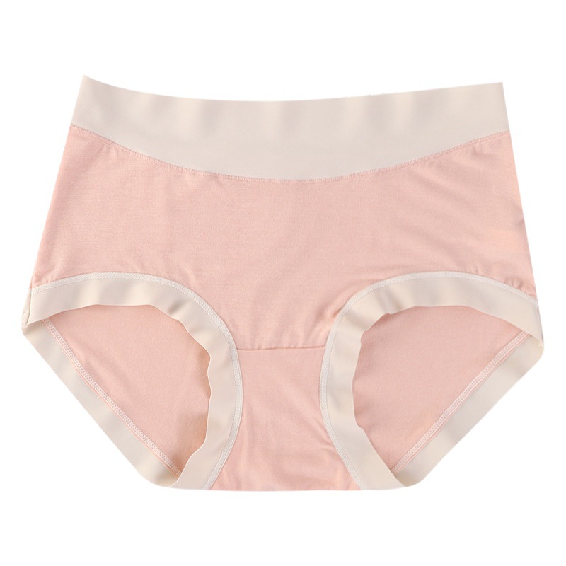 New Traceless Women's Mid-waist Large Size Breathable Naked Silk Crotch Belly Hip Briefs Women's Contrast Panties