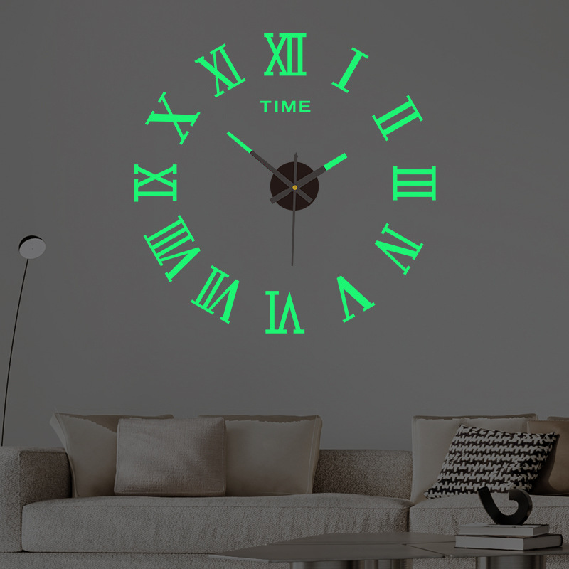 Creative acrylic luminous DIY wall clock punch-free wall sticker clock mute living room bedroom hotel Roman clock