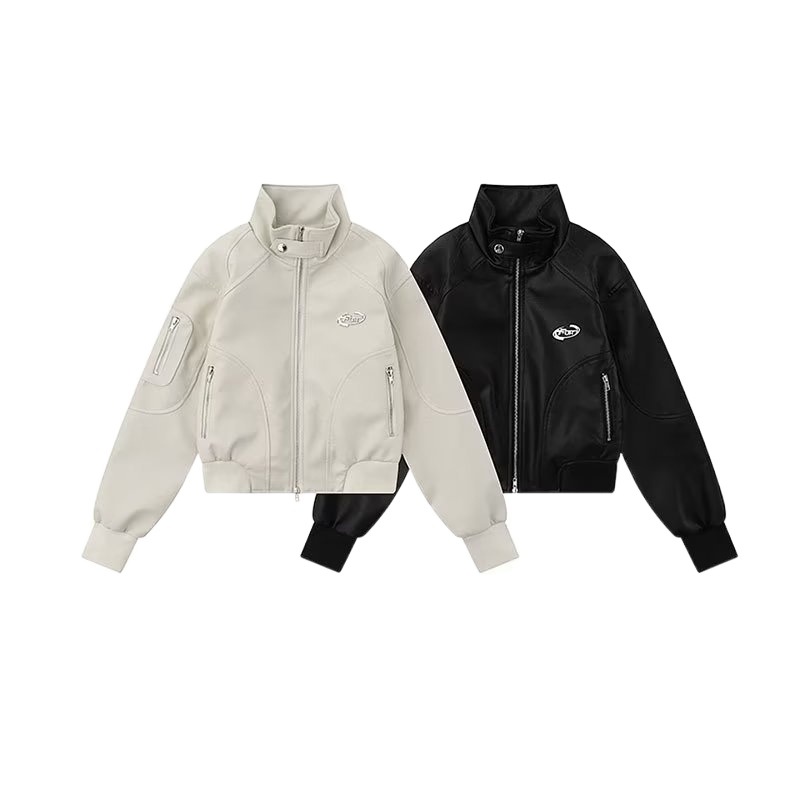 Picture of Cross-border American-style Street Design Stitching Collar Jacket Women's Autumn Functional Style Instagram Popular Brand Loose Short Leather