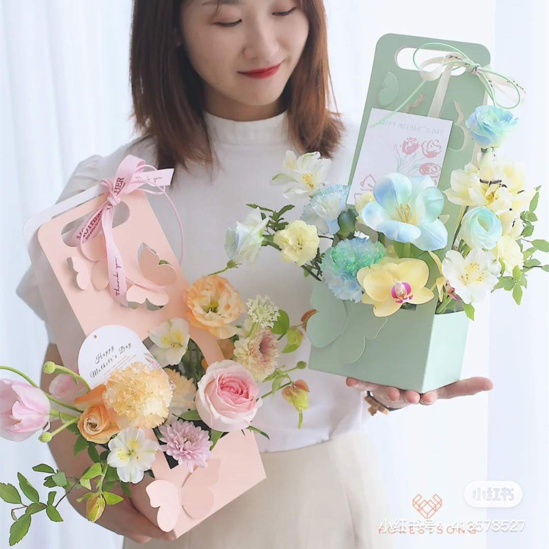 flower handbag valentine's day diy flower arrangement bag portable flower basket paper butterfly flower box fresh flower art portable flower box