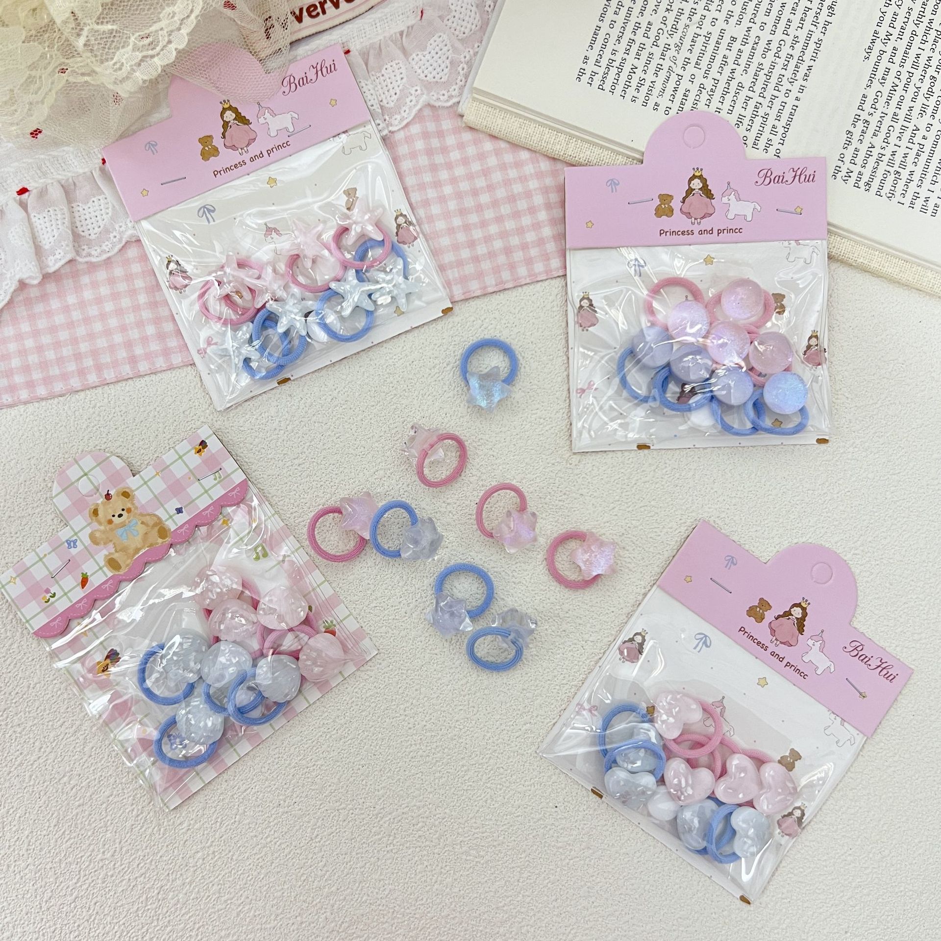 New 8-Pack of Transparent Thumb Rings, Cute Shell Heart Hair Rings, Small Baby Hair Ropes That Do Not Hurt Hair Rubber Bands