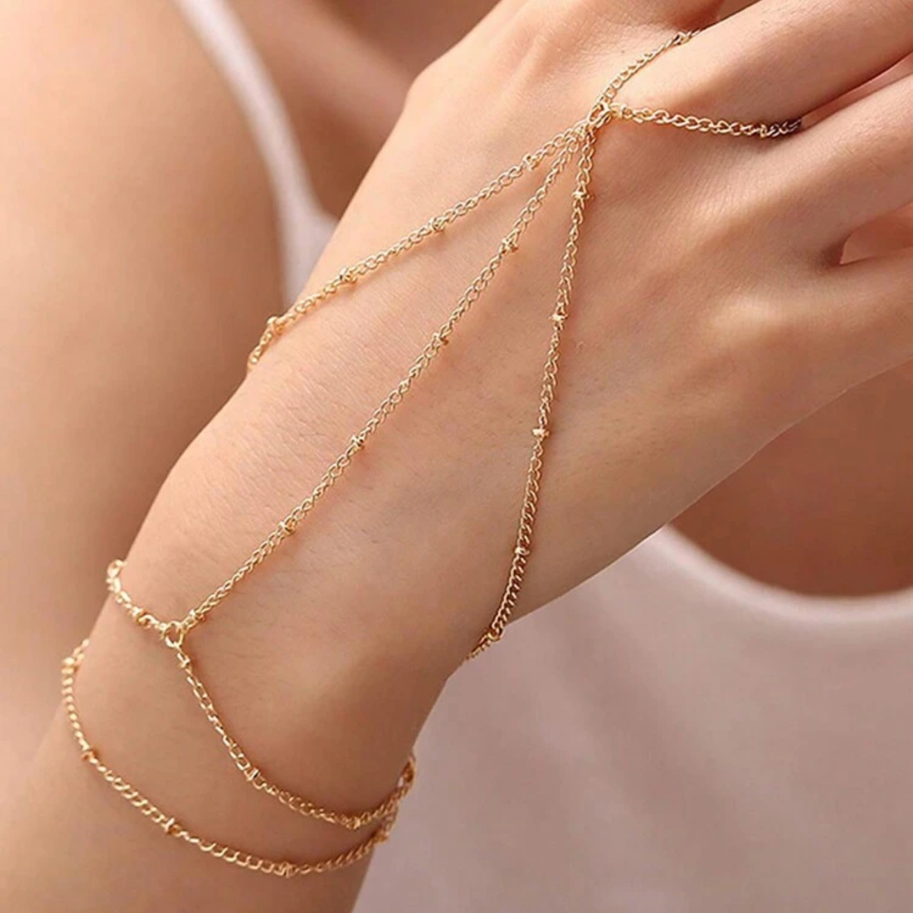European and American Cross-Border Jewelry Fashion Bohemian Personalized Bead Chain Finger Chain Simple Chain Adjustable Bracelet New Style