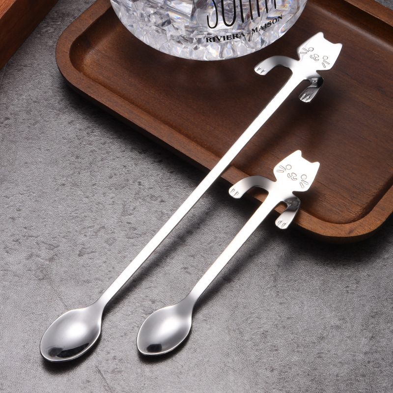 Picture of 304 stainless steel cat spoon creative cartoon hanging side spoon cute coffee spoon gold plated mixing spoon plus logo