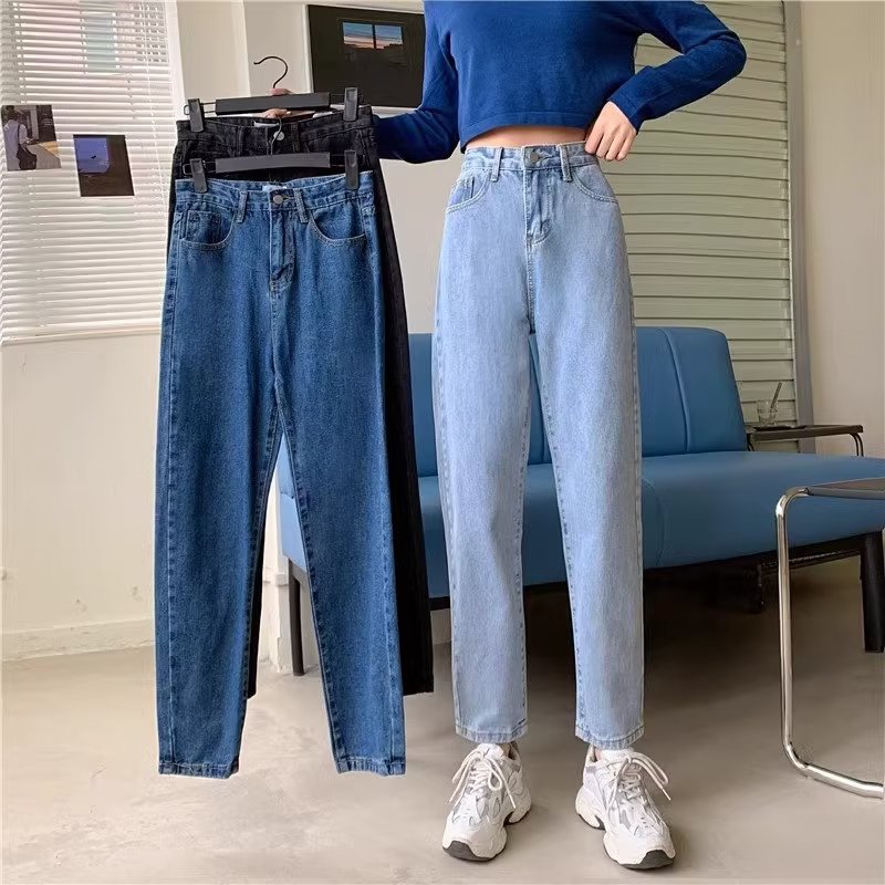 2024 New Summer Korean Style High Waist Slimming Jeans Women's Distinctive Harem Pants Casual Simple Pants Ins Trendy