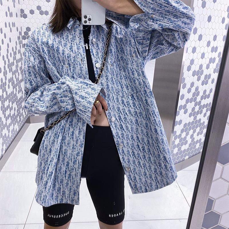 Shirt Jacket Women's 2025 New Spring & Fall Ins Trendy Summer Blue Letter Long-Sleeved Design Niche Shirt
