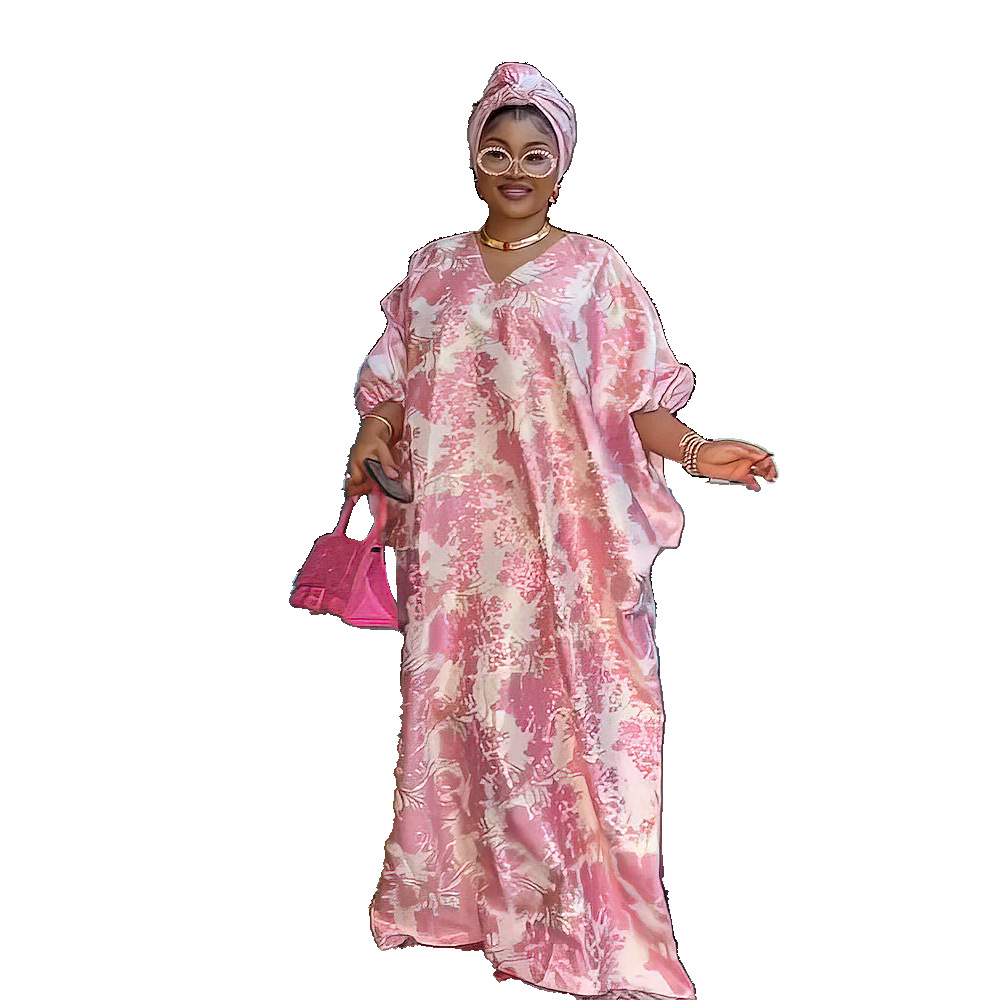 Picture of Cross-border African ethnic style loose dress African mother BUBU batwing sleeve dress with headscarf
