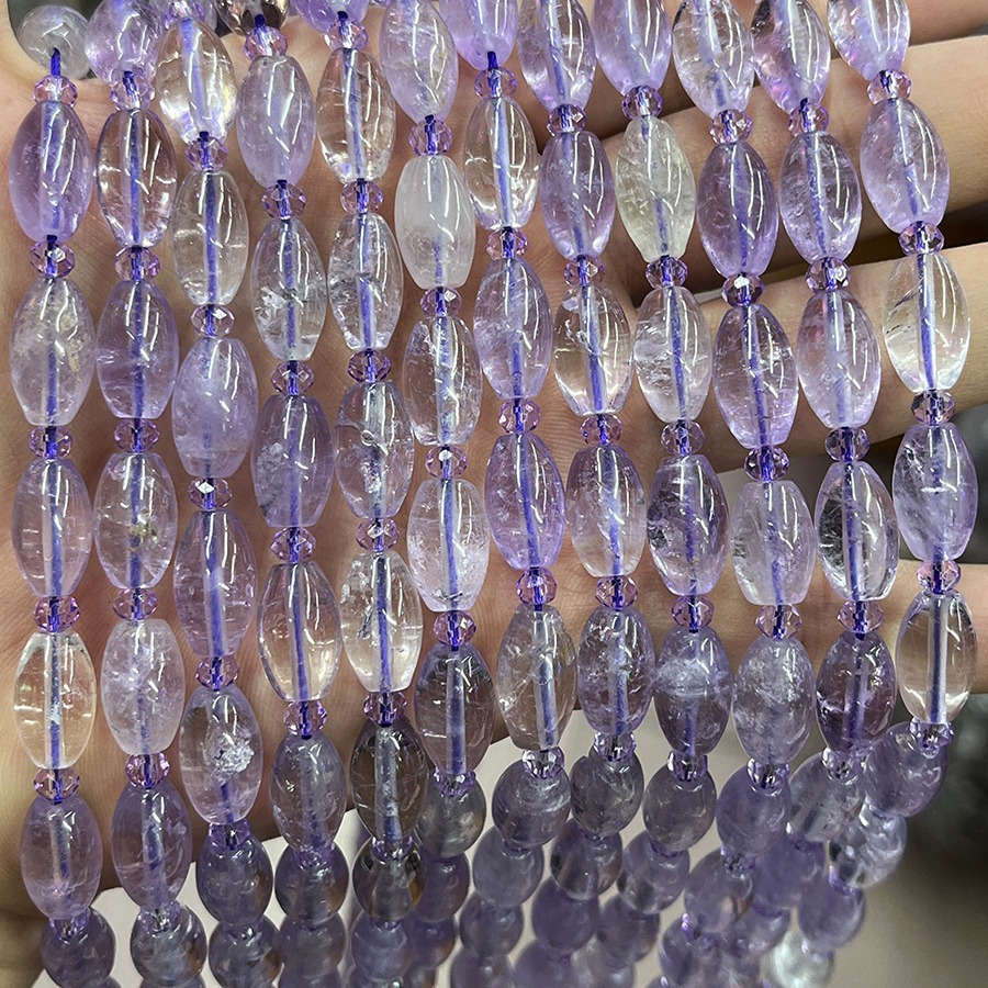 Natural amethyst rice beads light loose beads bracelet necklace diy material light amethyst bracelet crystal jewelry accessories