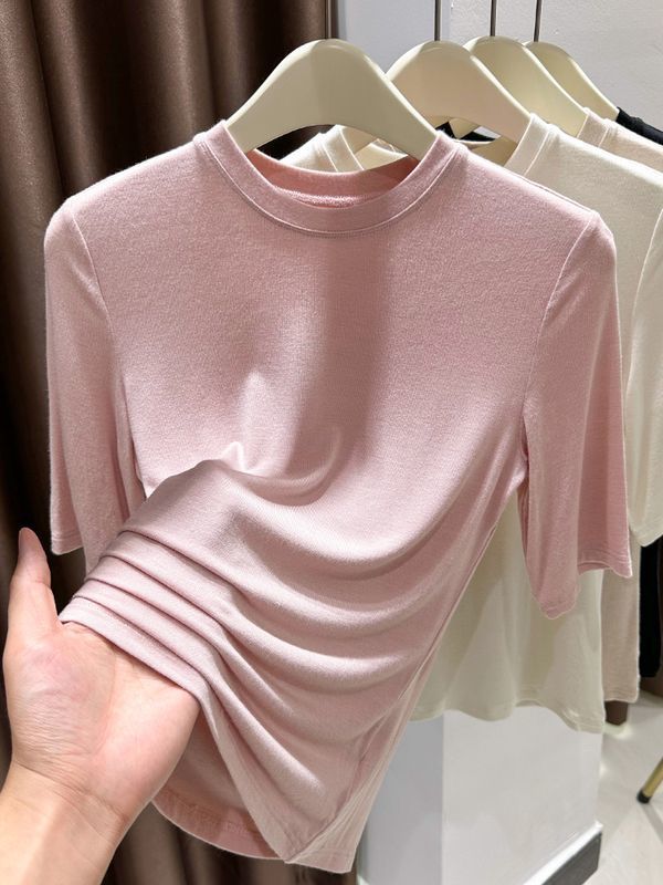 Super Elastic Skin Clothes Mid-sleeve Base Shirt Women's Spring and Summer New Short-sleeve T-shirt Modal Inner Thin Pink Top