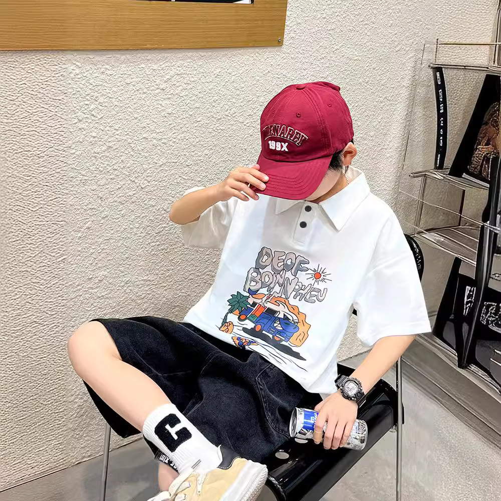 Picture of Boys' short-sleeved polo shirt Summer 2024 new children's clothing lapel middle and big children's summer clothing thin T-shirt top fashion