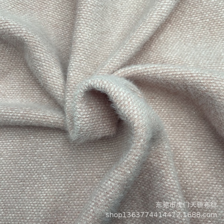 In stock woven fashion silver silk woolen fabric imitation silver silk snow mink velvet millet plaid silk woolen coat fabric