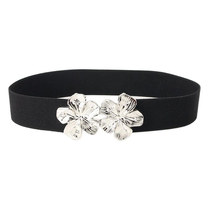 New European and American elastic elastic ladies belt fashion Joker flower buckle decorative belt with coat waist cover wholesale