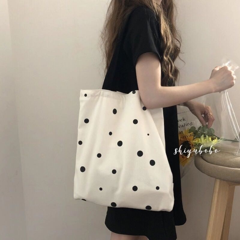 Picture of 2025 Korean Style Bag Love Wave Dot Canvas Bag Clouds Shoulder Bag Fashionable Simple Student Canvas Bag Crossbody Bag
