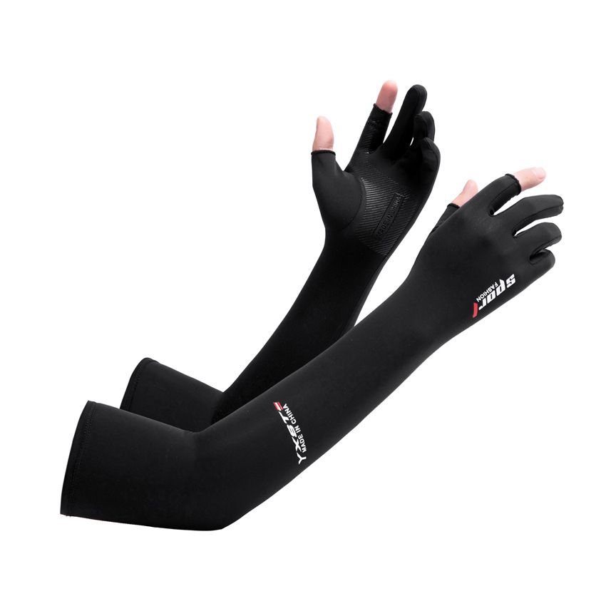 Ice silk sunscreen gloves sleeves for men and women spring and summer electric car two-finger fishing long thin breathable non-slip riding