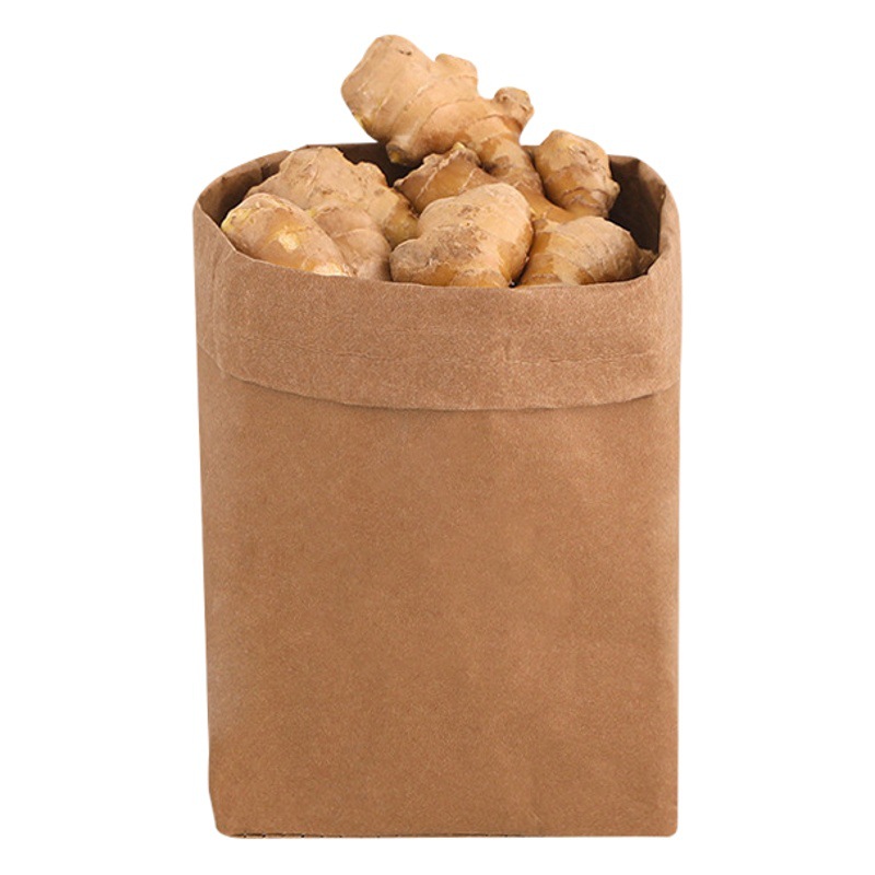 Tingmo Washable Kraft Paper Storage Bag Packaging Bag Gift Bag Square Bottom Bag Fruit Refrigerator Storage Bag Kraft Paper