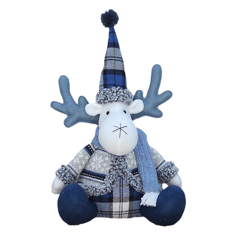 Small in stock wholesale cross-border new blue fabric pointed hat long beak deer Christmas window decoration doll ornaments