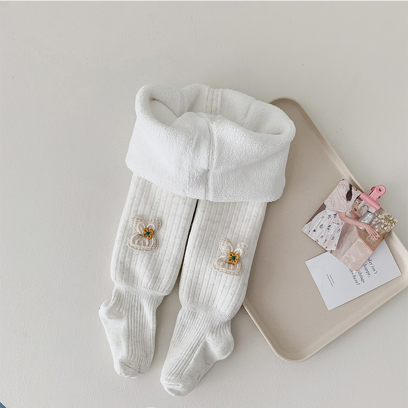 Picture of Children's pantyhose plus velvet padded autumn and winter new small flower bow pantyhose female baby warm bottomings wholesale