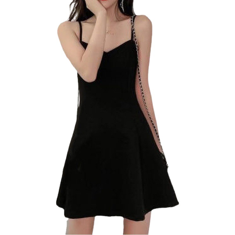 Black Sling dress Women's Summer Outer Wearing Tight Waist Slimming Small A- Line Skirt Short Skirt Hepburn Small Black Skirt