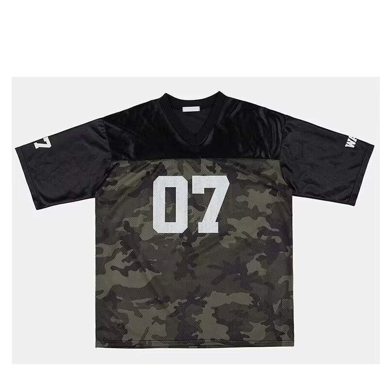 07 Retro Hip Hop Jersey Loose Short-sleeved T-shirt Women's 2024 Summer New American Style High Street V-neck Half-sleeved Top