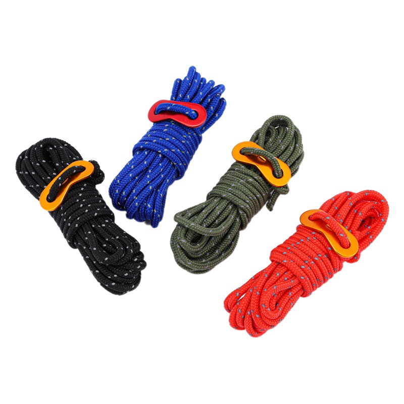 Outdoor 4mm Tent Windproof Rope Bold Canopy Rope Fixed Pull Rope Reflective Rope Adjustable 4m Long Camping Accessories