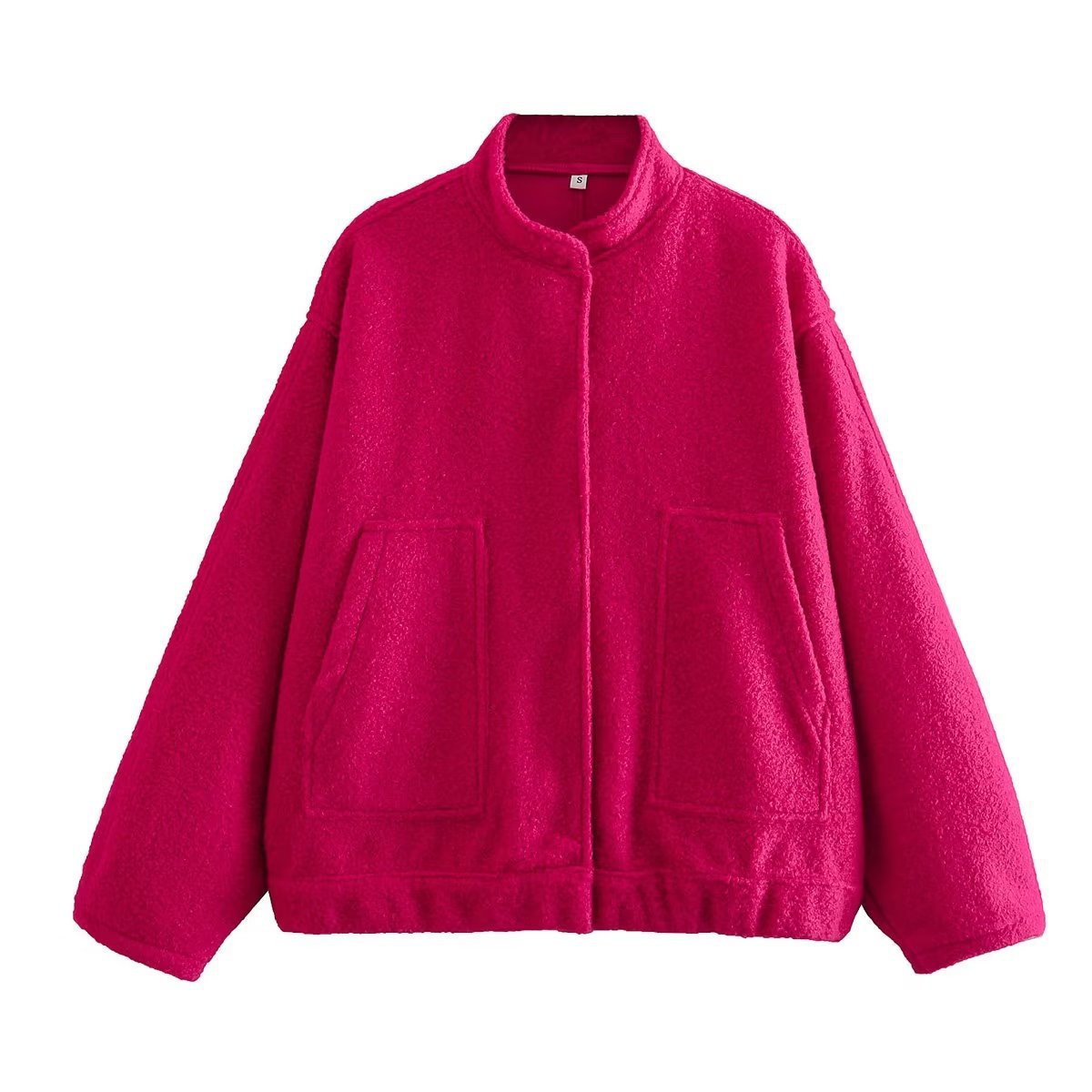 Picture of 2023 Spring and Autumn Stand Collar Baseball Uniform European and American Clothing Street Casual Style Solid Color Loose Soft Wool Jacket