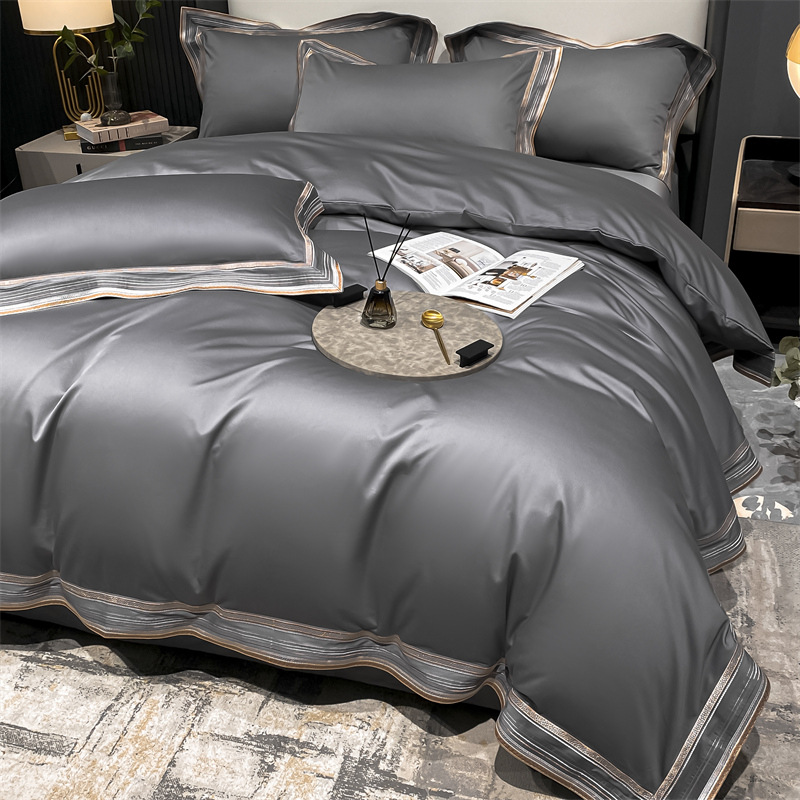 Picture of 210 Light Luxury Long-staple Cotton Cotton Four-piece Set Maternal and Infant Grade A Pure Cotton Bed Sheet Quilt Cover Satin Bedclothes 4-piece Set