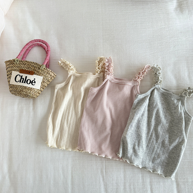 Girls Camisole 2025 Baby Girl Summer Children's Korean Version Easiest for Match Cute Pit Strip Color Line Camisole