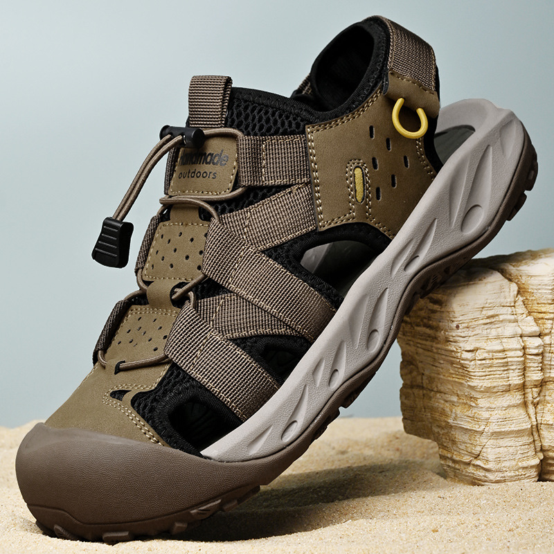 Summer Douyin Live Broadcast New Amazon Best-Selling Large Size Men's Shoes Genuine Leather Toe-Cap Outdoor Sports Beach Sandals