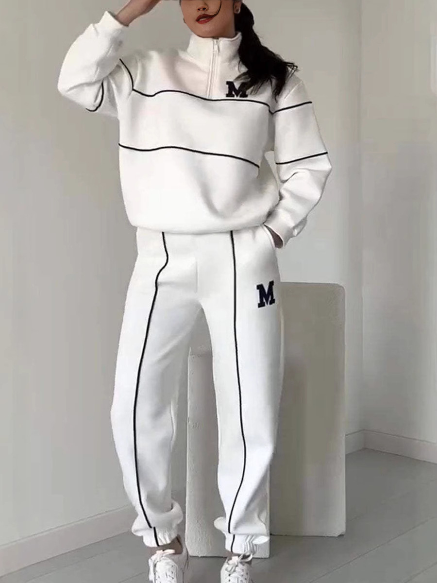 2024 European and American Cross-border Explosions Women's Wear Letter Stamping Long Sleeve Pants Zipper Casual Sports Two-piece Suit