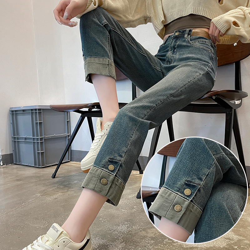 Vintage Smoke Tube Jeans Women's Loose 2024 New High Waist Slimming Short Men's Cropped Stretch Straight Pants Autumn
