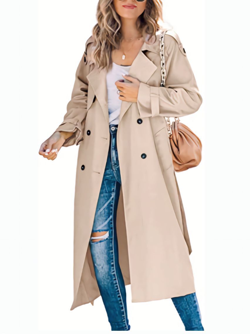 Picture of 2023 European and American Amazon independent station cross-border women's winter and autumn trench coat casual solid color trench coat