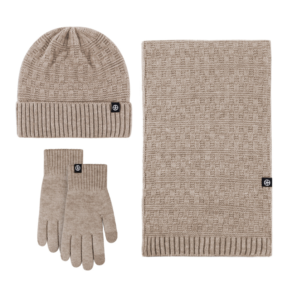 Picture of Winter New Product Japanese Style Knitted Gloves, Scarf and Hat Three-Piece Set Wool Warm and Cold-Proof Fur Ball Scarf Three-Piece Set