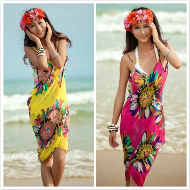 Cross-border Sunflower Bikini Swimsuit Blouse Women's Sexy Strap Chiffon Beach Backless Skirt Quick Sale Tongya