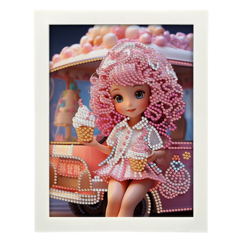Diamond Painting Peripherals DIY Dot Diamond Boutique Square Frame Painting Cross-Border Decorative Ornaments Cartoon Little Girl