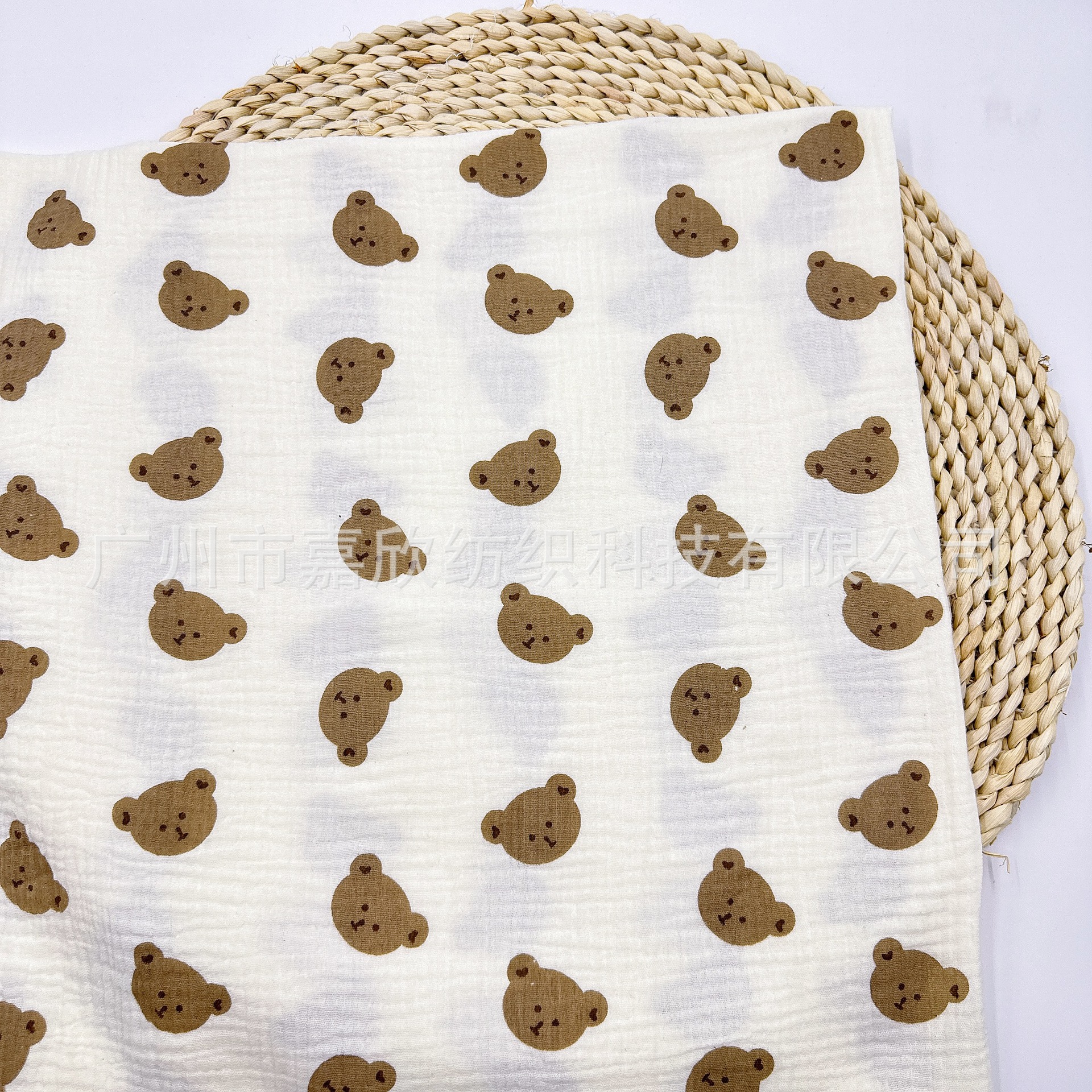 Cotton Double Gauze Bear Head Printed Wrinkle Fabric Baby Gauze Baby Spit Towel Cover Blanket Cotton Fabric