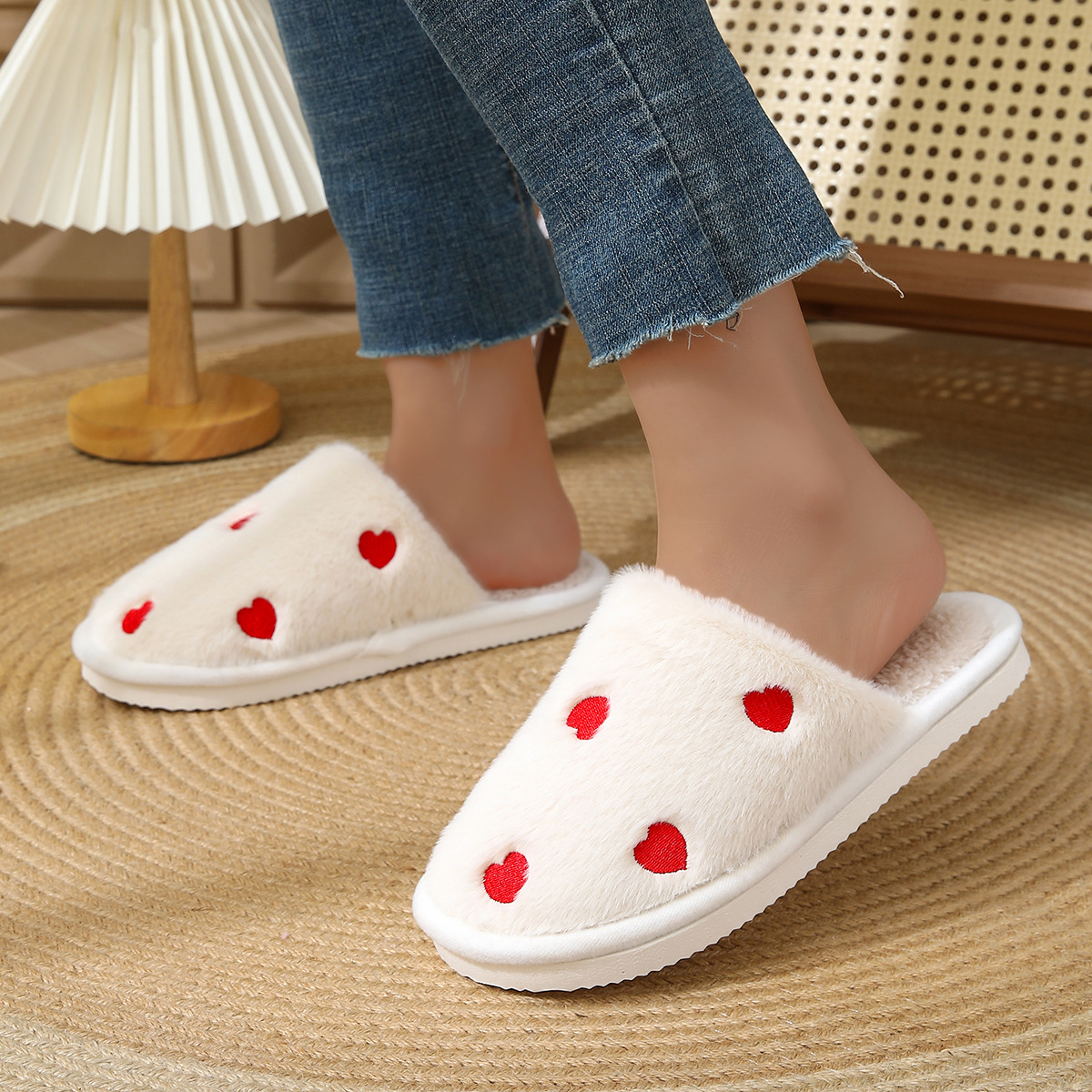 Cross-border Cotton Slippers Women's Autumn and Winter New Indoor Cotton Slippers Home fleece-lined Warm Soft Bottom Love Maomao Slippers