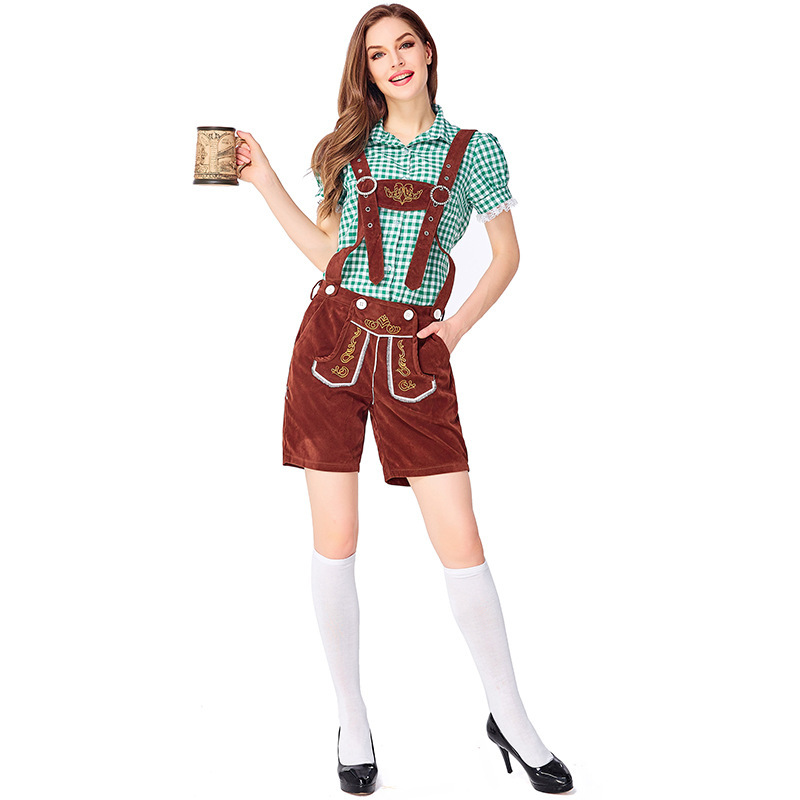 German traditional beer festival costume foreign trade source adult Bavarian women's four-color plaid overalls suit women