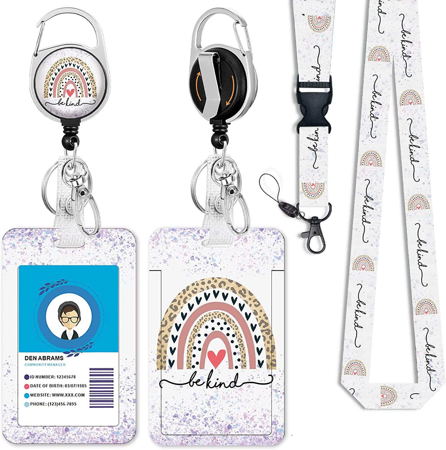 Student ID Card Holder Creative Trendy Cute Cartoon Transparent Work Permit Transportation Card Meal Card Hanging Rope Pendant Card Holder