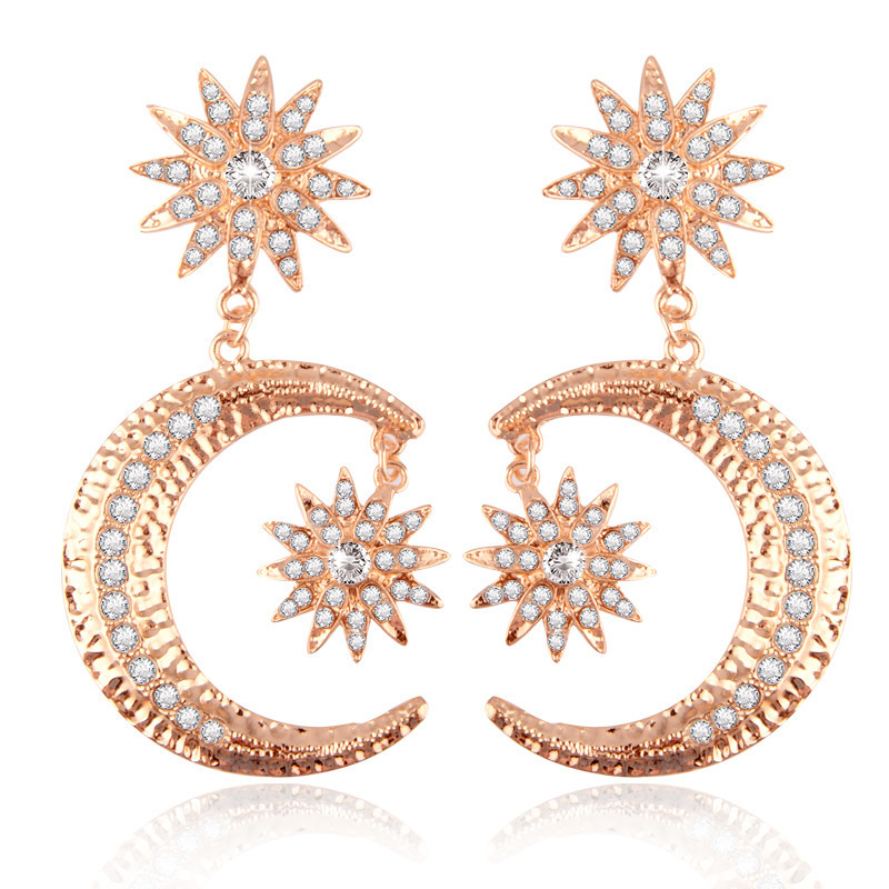 Alloy star Moon rhinestone tassel retro fashion exaggerated European and American personality big earrings earrings